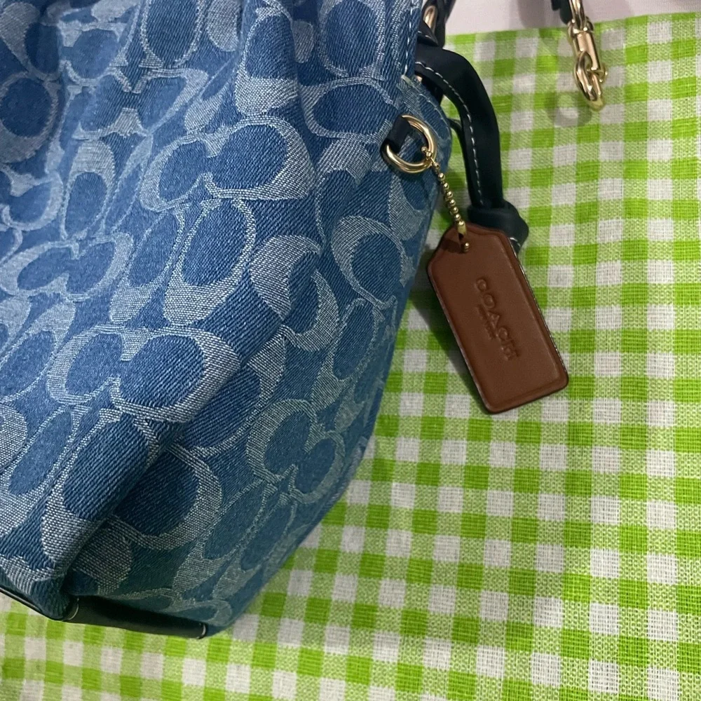Coach Blue Signature Jacquard Shoulder Bag with Black Strap